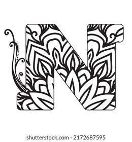 Zentangle stylized alphabet. Mandala letter. vector illustration Black white hand drawn doodle. Alphabets Mandala coloring Page, Mandala Letters. 
