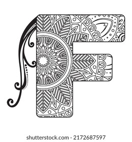 Zentangle stylized alphabet. Mandala letter. vector illustration Black white hand drawn doodle. Alphabets Mandala coloring Page, Mandala Letters. 