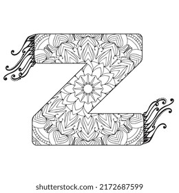 Zentangle stylized alphabet. Mandala letter. vector illustration Black white hand drawn doodle. Alphabets Mandala coloring Page, Mandala Letters. 