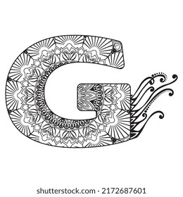 Zentangle stylized alphabet. Mandala letter. vector illustration Black white hand drawn doodle. Alphabets Mandala coloring Page, Mandala Letters. 