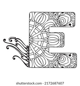Zentangle stylized alphabet. Mandala letter. vector illustration Black white hand drawn doodle. Alphabets Mandala coloring Page, Mandala Letters. 