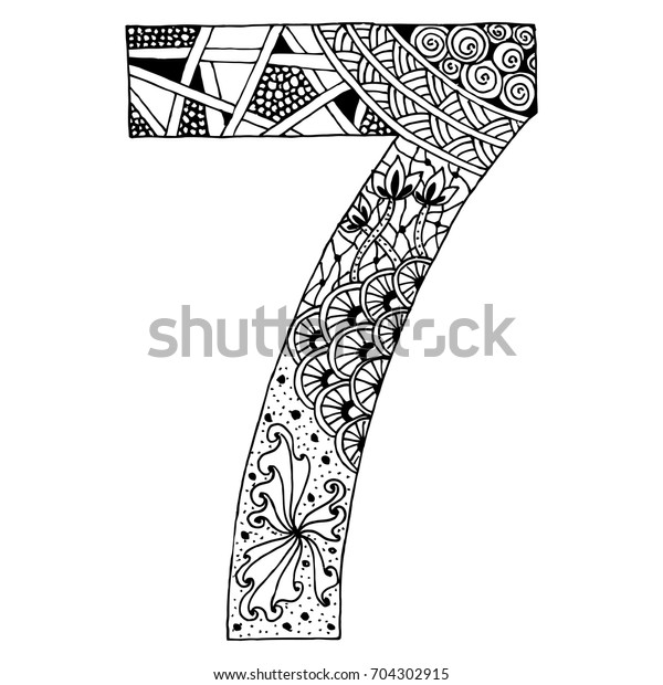Zentangle Stylized Alphabetnumber 7 Doodle Style Stock Vector (Royalty