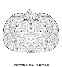 Zentangle stylized autumn Pumpkin for Thanksgiving day, Halloween. Freehand sketch for adult anti stress coloring page with doodle elements. Artistic vector illustration for  t-shirt print