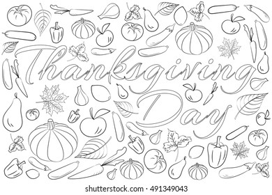 Zentangle stylized background for Thanksgiving day, Freehand sketch for adult coloring page with doodle elements. Artistic vector illustration for t-shirt print