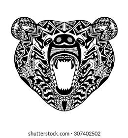 Zentangle stylized bear. Animals. Black and white hand drawn doodle. Ethnic patterned vector illustration. African, indian, totem tatoo design. Sketch for avatar, tattoo, poster, print or t-shirt
