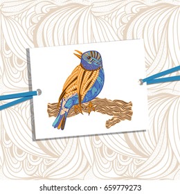 Zentangle stylized bird. Animals. Hand drawn doodle sparrow. Ethnic patterned illustration. African, indian. Sketch for avatar, poster, print or t-shirt.