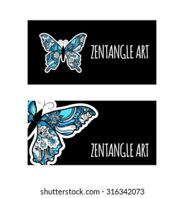 Zentangle stylized black Butterfly. Hand Drawn vector illustration isolated on white background. Sketch for tattoo or makhenda. Zentangle Art collection.