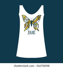 Zentangle stylized black Butterfly. Hand Drawn vector illustration isolated on white background. Sketch for tattoo or makhenda. Zentangle Art collection.