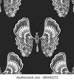 Zentangle stylized brown Butterfly seamless pattern for textile fashion design. Fabric. Zentangle Art collection.