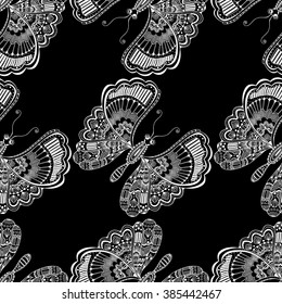 Zentangle stylized brown Butterfly seamless pattern for textile fashion design. Fabric. Zentangle Art collection.