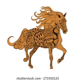 Zentangle stylized Brown Horse. Hand Drawn doodle vector illustration. Sketch for tattoo or makhenda. Animal collection. 