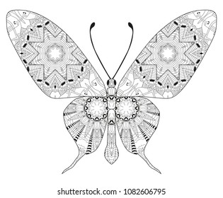 Zentangle stylized butterfly. Hand Drawn lace vector illustration
