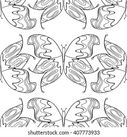 Zentangle stylized Butterfly seamless pattern for textile fashion design. Fabric. Zentangle Art collection.
