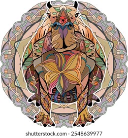 Zentangle stylized Capybara on mandala. Hand drawn decorative vector illustration