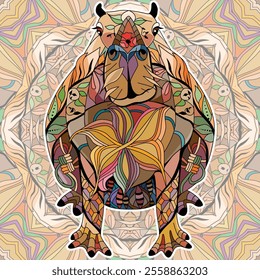 Zentangle stylized Capybara on square ornament. Hand drawn decorative vector illustration