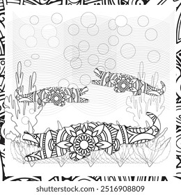 Zentangle stylized cartoon crocodile (alligator)  Hand drawn sketch for adult antistress coloring page, T-shirt emblem, logo, tattoo with doodle, 