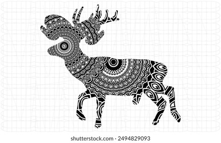 Zentangle stylized cartoon deer (stag, christmas reindeer). Hand drawn sketch for adult antistress coloring book page.