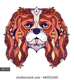 Zentangle stylized cartoon of dog. Hand drawn sketch for adult antistress coloring page, T-shirt emblem, logo or tattoo with doodle