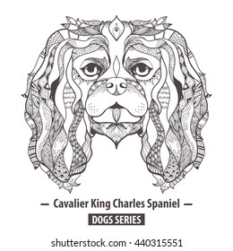 Zentangle stylized cartoon of dog. Hand drawn sketch for adult antistress coloring page, T-shirt emblem, logo or tattoo with doodle