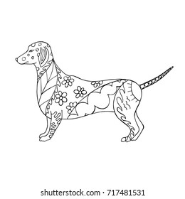 Zentangle stylized cartoon Dog. Hand drawn animal for adult coloring page. Vector illustration.