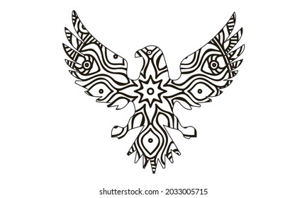 Zentangle stylized cartoon eagle, isolated on white background. Sketch for adult antistress coloring page. Hand drawn doodle, zentangle, floral design elements for coloring book