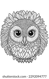 Zentangle stylized cartoon eagle owl, isolated on white background. Sketch for anti-stress adult coloring book in zen-tangle style. Vector illustration for coloring page.