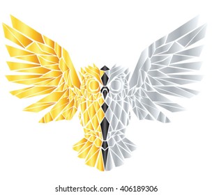 Zentangle stylized cartoon eagle owl, isolated on white background. Hand drawn sketch for adult antistress coloring page, T-shirt emblem, logo or tattoo with doodle, zentangle, floral design elements.