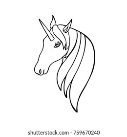 Zentangle stylized cartoon fairytale Unicorn. Hand drawn unicorn's head for adult coloring page. Vector illustration.