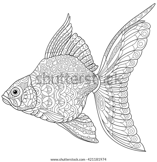 Zentangle Stylized Cartoon Goldfish Isolated On Stock Vector (Royalty ...