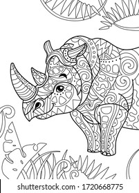 Zentangle stylized cartoon rhino rhinoceros , isolated on white background. Hand drawn sketch for adult antistress coloring page, T-shirt emblem, doodle, zentangle design