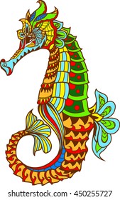 Zentangle stylized cartoon seahorse, isolated on white background. Hand drawn sketch for adult antistress coloring page, T-shirt emblem, logo or tattoo with doodle, zentangle, floral design 
