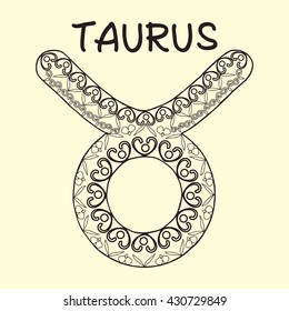 Zentangle stylized cartoon Taurus sign zodiac. Hand drawn sketch for adult anti stress coloring page, T-shirt emblem, logo, tattoo with doodle design elements. 