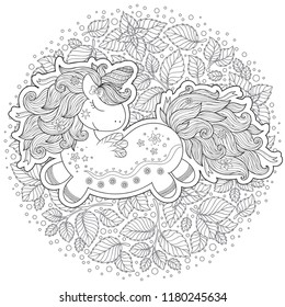 Zentangle stylized cartoon unicorn isolated on white background. Perfect for adult antistress coloring page, T shirt print, logo or tattoo with doodle, invitation, greeting card.