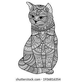 Zentangle stylized cat for adult coloring page