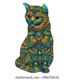 Zentangle stylized cat colored print in bright colors