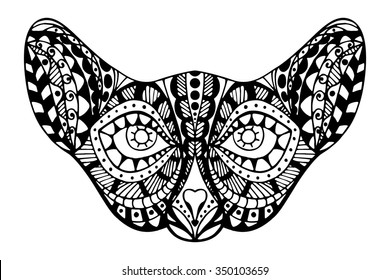 Zentangle stylized Cat Face, tribal animal totem for adult anti stress coloring pages. Hand Drawn Sphinx vector illustration. Sketch hypnotic look for tattoo or makhenda. Animal collection.
