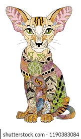 Zentangle stylized cat. Hand Drawn lace vector illustration