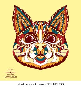Zentangle stylized cat head. Animal collection. Hand drawn doodle. Ethnic patterned vector illustration. African, indian, totem design. Sketch for tattoo, posters, prints, bag or t-shirt.