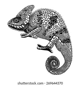 Zentangle stilisiert Chameleon-Eidechse. Handgezeichnete Reptile Vektorgrafik im Doodle-Stil. Skizze für Tätowierung oder Makhenda. Tiersammlung.