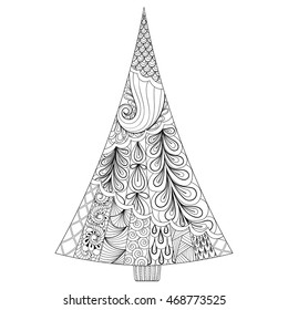 Zentangle stylized Christmas tree. Freehand ethnic vector illustration for adult coloring pages, holiday concept for invitation card, Happy New Year 2017, Merry Christmas , t-shirt print, posters