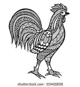 Zentangle stylized cock. Vector illustration isolated on white background.