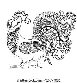 Zentangle stylized cock. Vector illustration isolated on white background.