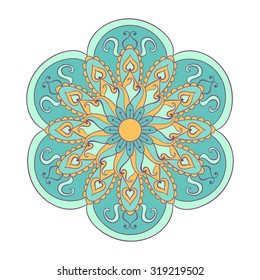 Zentangle stylized color Arabic, Indian Mandala for adult anti-stress coloring pages. Hand drawn vintage Ornament Pattern on white background. Ethnic decorative elements. Yoga spirit.