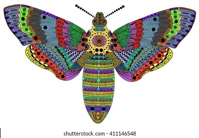 Zentangle stylized color butterfly . Hand Drawn vector illustration. Books or tattoos with high details isolated on white background. Collection of insects.