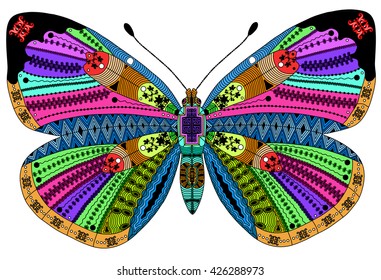 Zentangle stylized color butterfly . Hand Drawn vector illustration. Books or tattoos with high details isolated on white background. Collection of insects. 