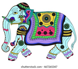Zentangle stylized color elephant . Hand Drawn vector illustration. Books or tattoos with high details isolated on white background. The Indian elephant. Africa. Psychedelic.