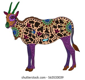 Zentangle stylized color goat. Hand Drawn vector illustration. Books or tattoos with high details isolated on white background. Collection of mammals.