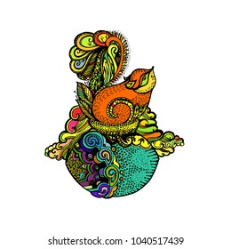 Zentangle Stylized Color Squirrel. Hand Drawn Doodle Illustration Isolated on White Background. Sketch for tattoo