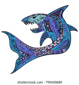 Zentangle stylized colorful Shark. Ornamental pattern Vector illustration hand drawn pattern. Zen art. Ornate vector.