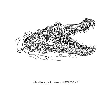 Zentangle stylized crocodile head. Doodle style.